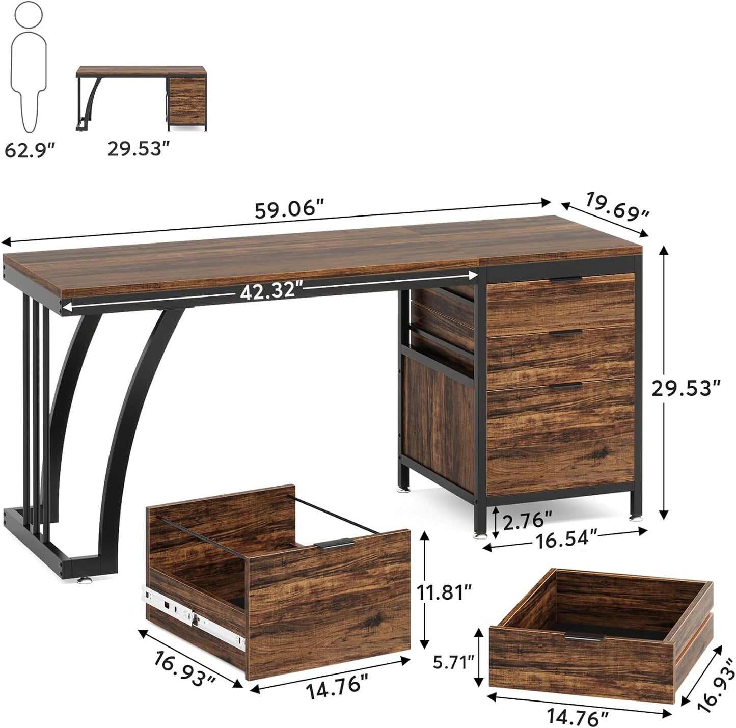 Tribesigns Computer Desk with 3 Drawers